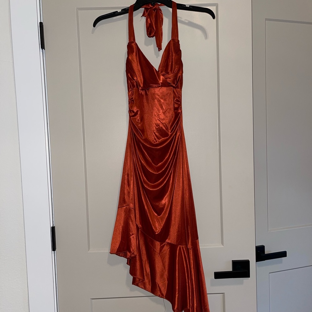 Jodi Kristopher Red Asymmetrical Tie Front Sundress